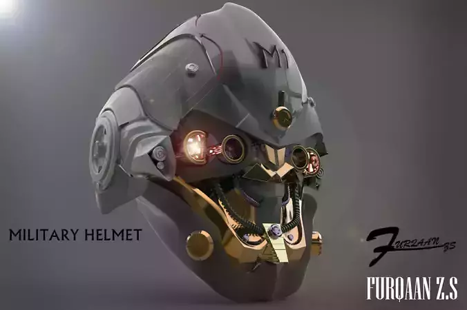 sci-fi military robot helmet Low-poly 3D model