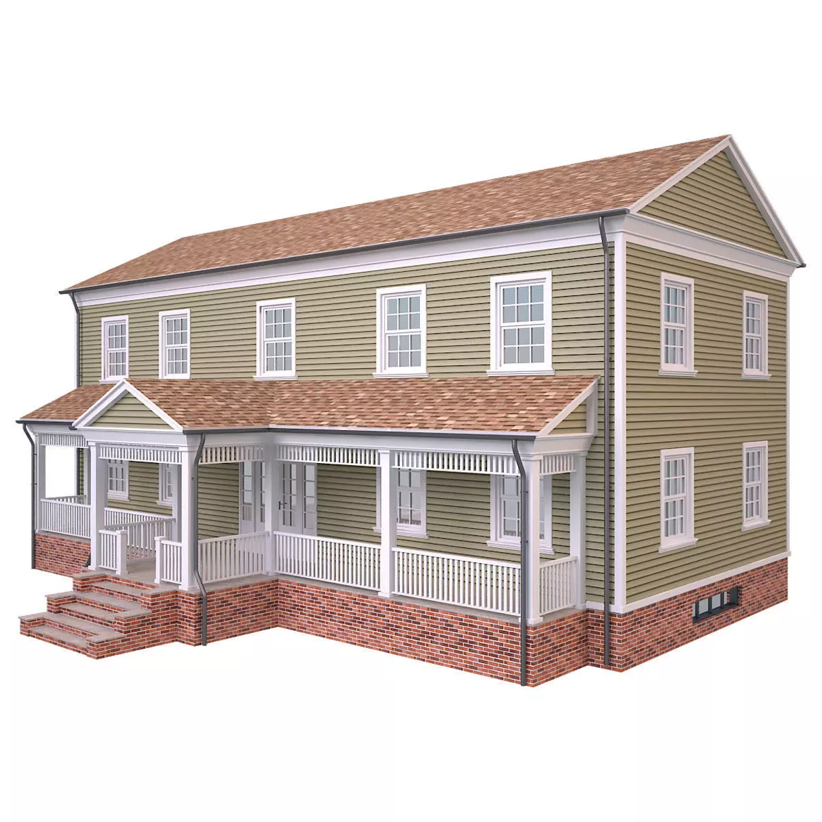 House 3 two story with porch Low-poly 3D model_0