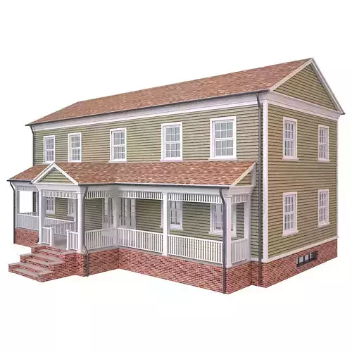 House 3 two story with porch Low-poly 3D model