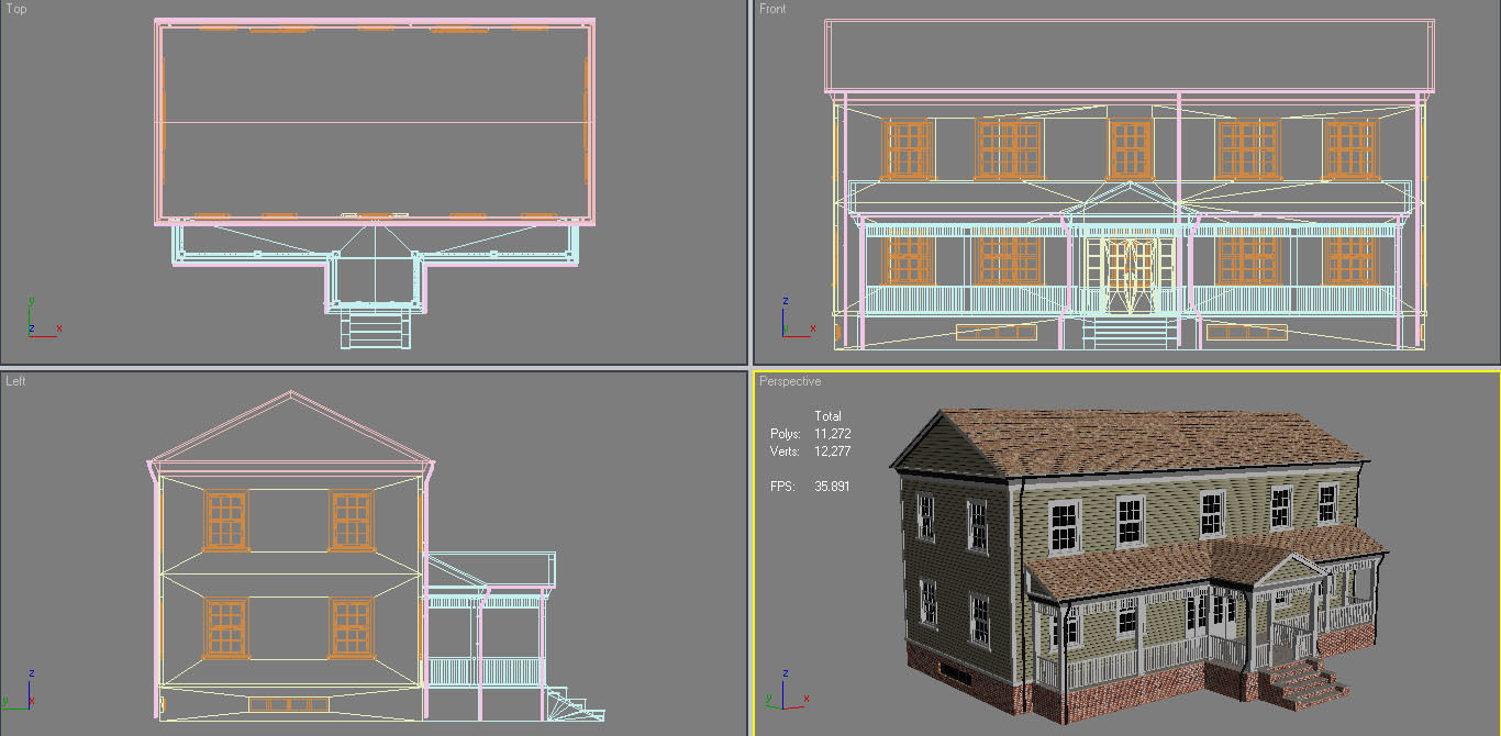 House 3 two story with porch Low-poly 3D model_10