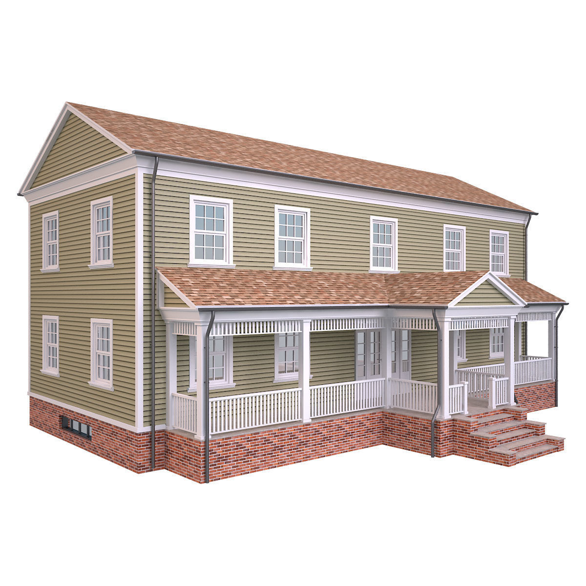 House 3 two story with porch Low-poly 3D model_1