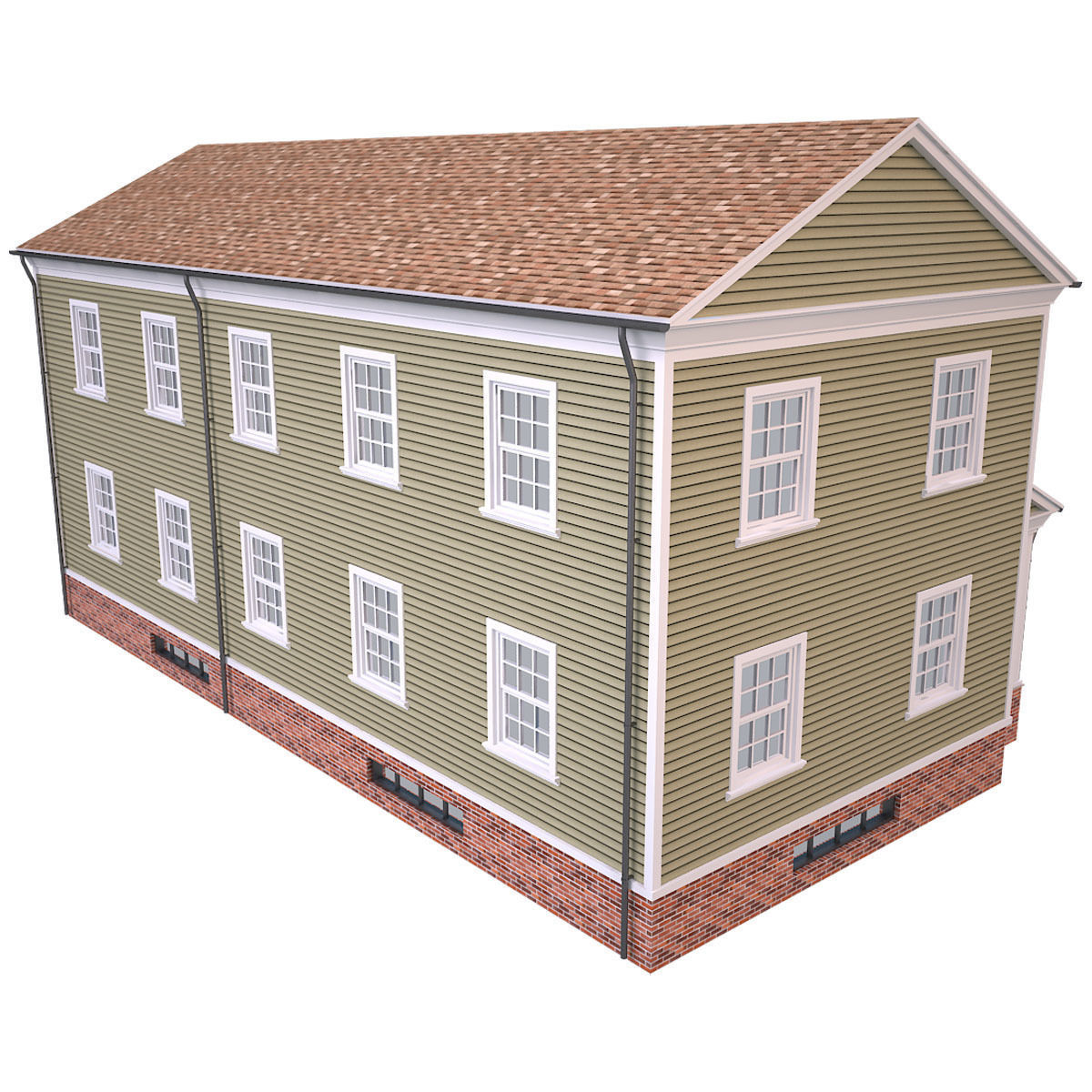House 3 two story with porch Low-poly 3D model_3