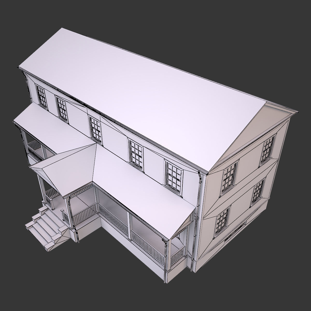 House 3 two story with porch Low-poly 3D model_5