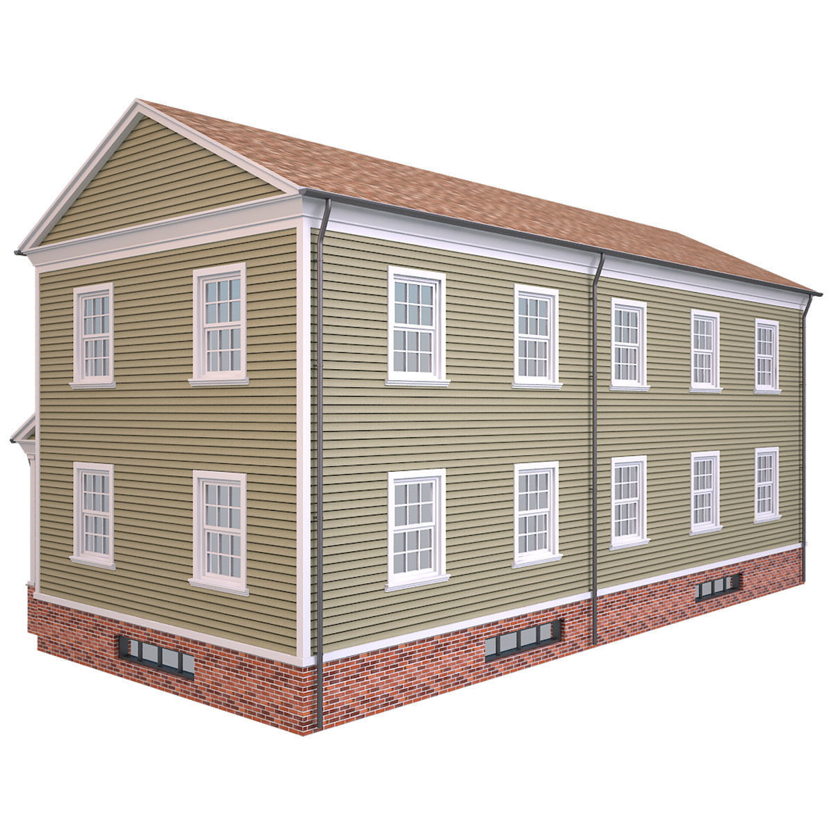 House 3 two story with porch Low-poly 3D model_2