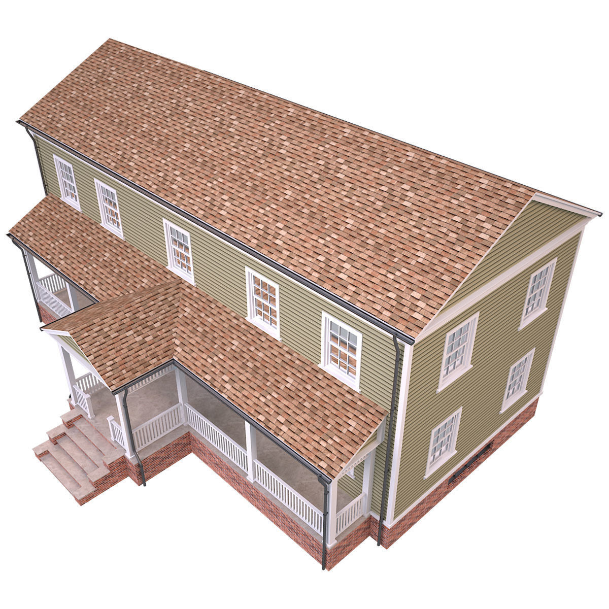 House 3 two story with porch Low-poly 3D model_4
