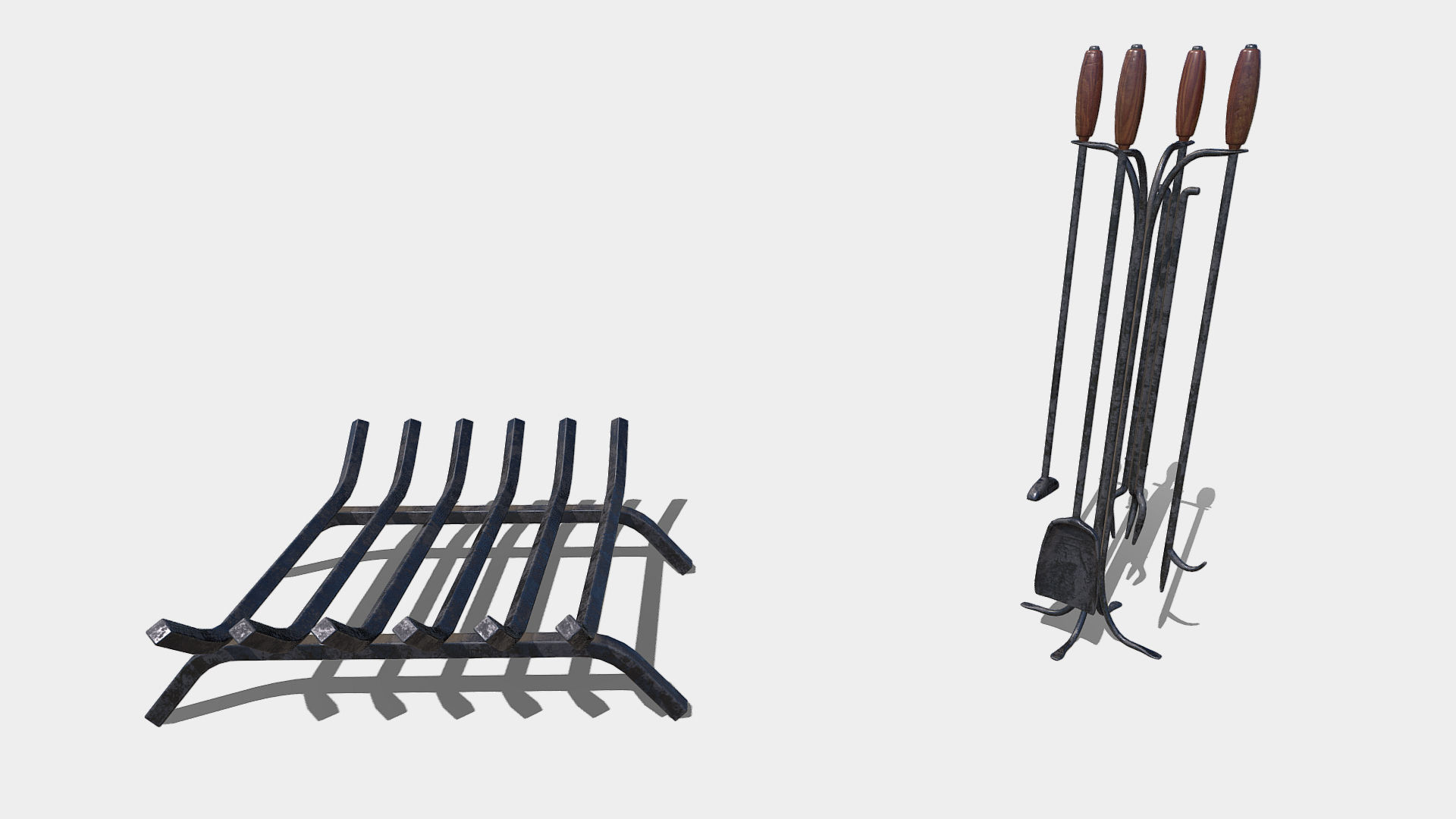 Low poly pbr fire place and fire utensils Low-poly 3D model_3