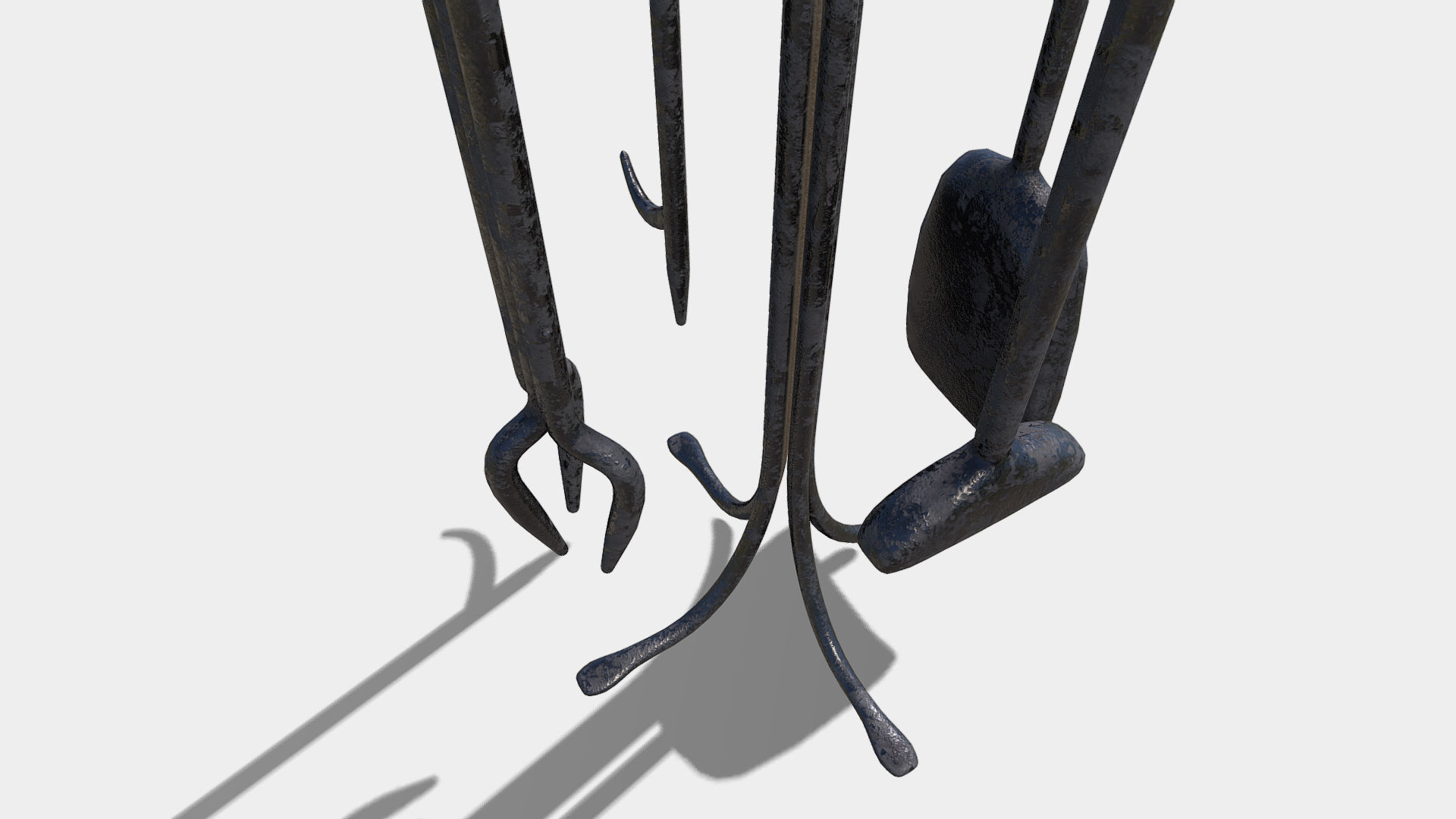 Low poly pbr fire place and fire utensils Low-poly 3D model_2