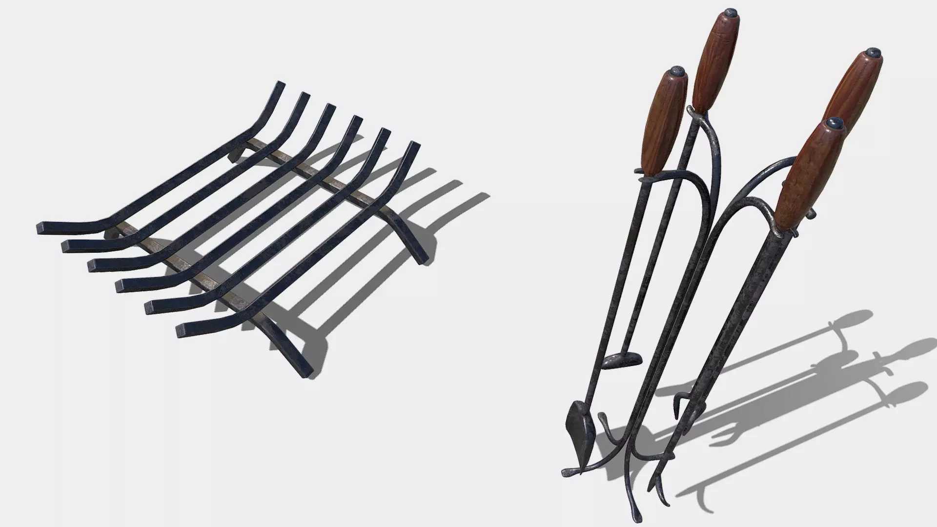 Low poly pbr fire place and fire utensils Low-poly 3D model_0