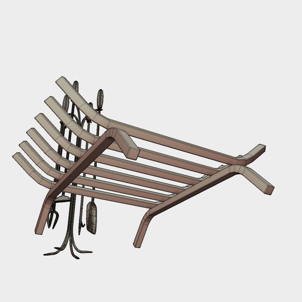 Low poly pbr fire place and fire utensils Low-poly 3D model_4