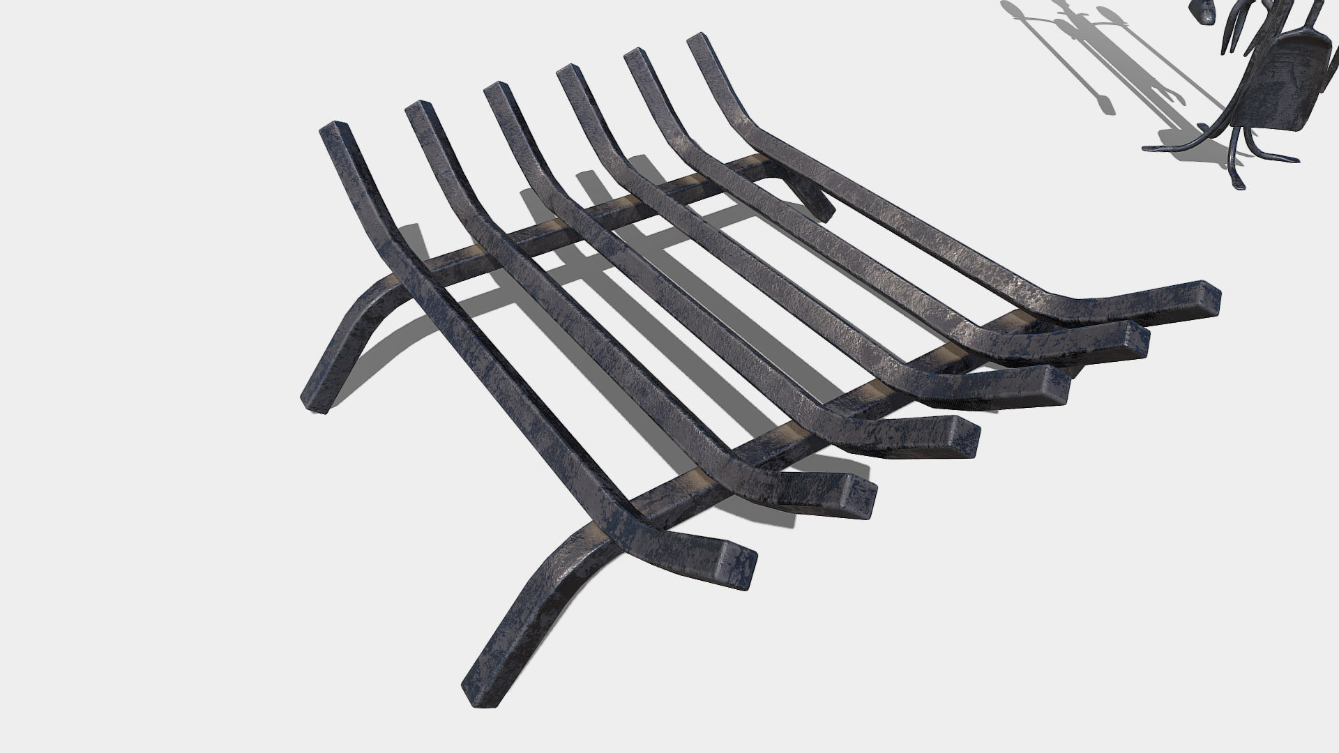 Low poly pbr fire place and fire utensils Low-poly 3D model_1