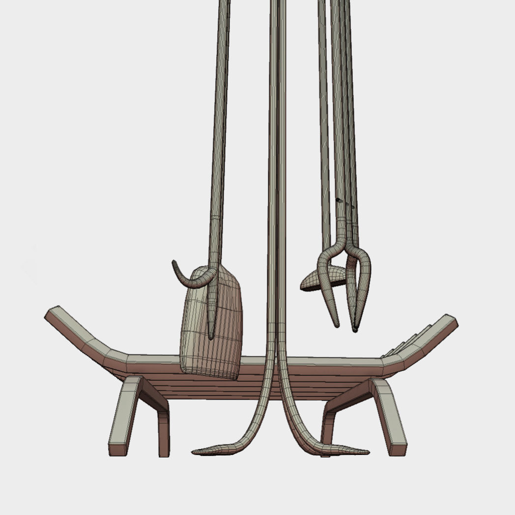 Low poly pbr fire place and fire utensils Low-poly 3D model_5