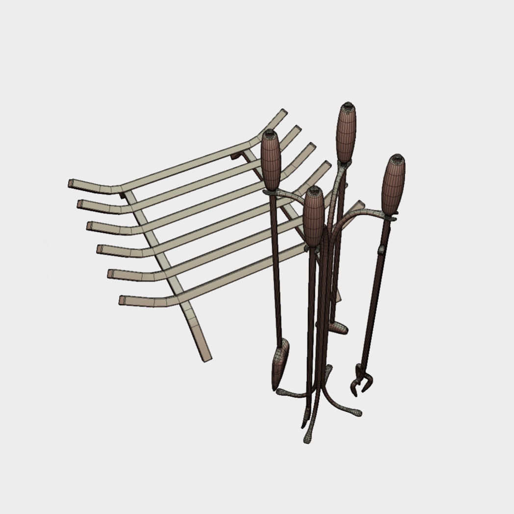 Low poly pbr fire place and fire utensils Low-poly 3D model_6