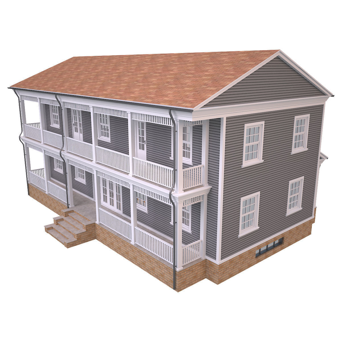 House 4 three story with balconies and porches Low-poly 3D model_1