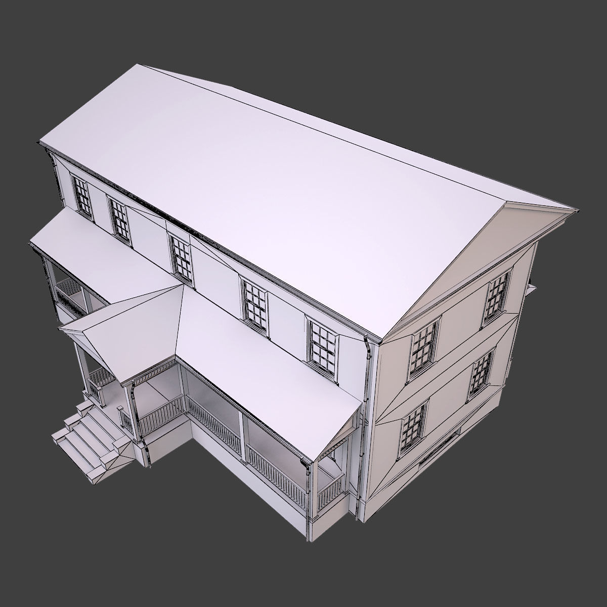 House 4 three story with balconies and porches Low-poly 3D model_8