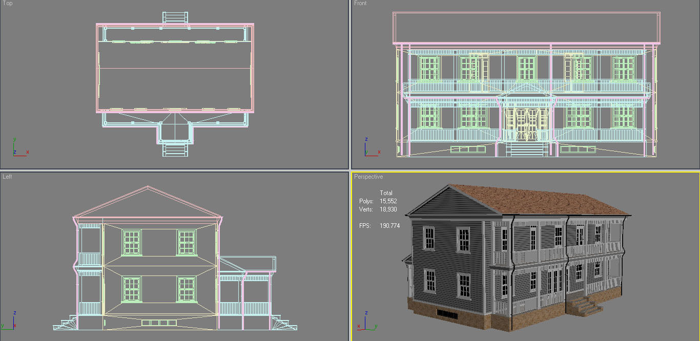 House 4 three story with balconies and porches Low-poly 3D model_10
