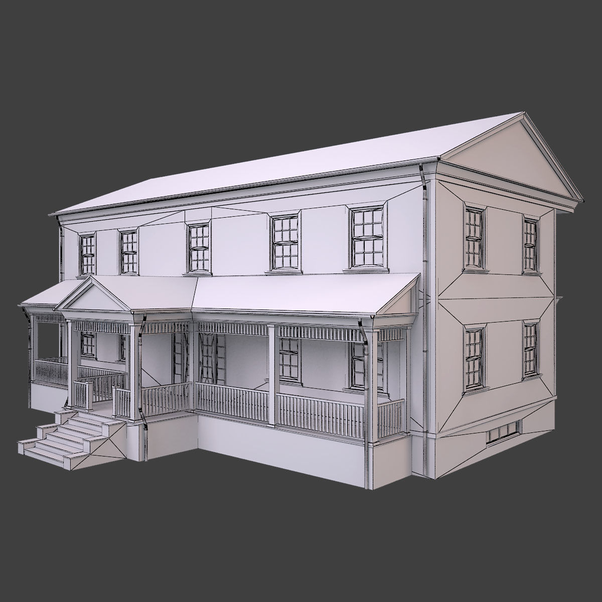 House 4 three story with balconies and porches Low-poly 3D model_7