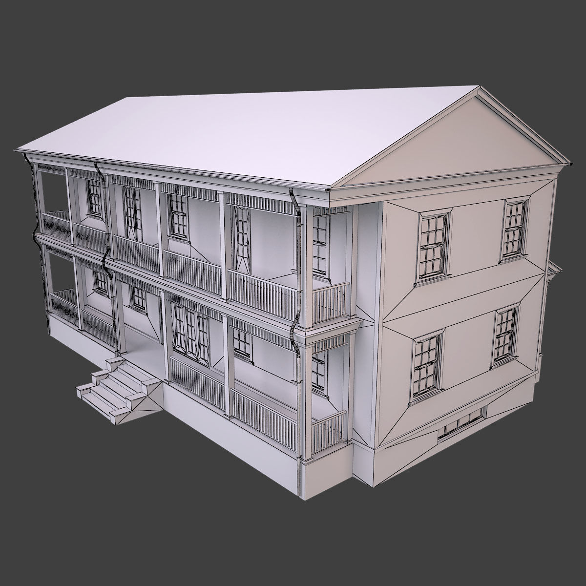 House 4 three story with balconies and porches Low-poly 3D model_5