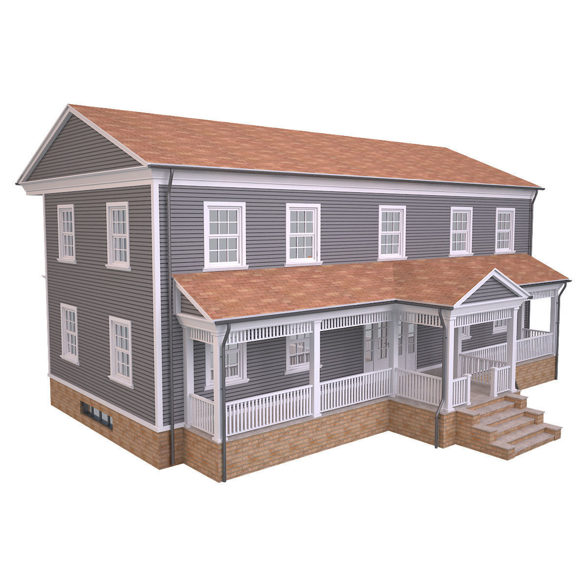 House 4 three story with balconies and porches Low-poly 3D model_2