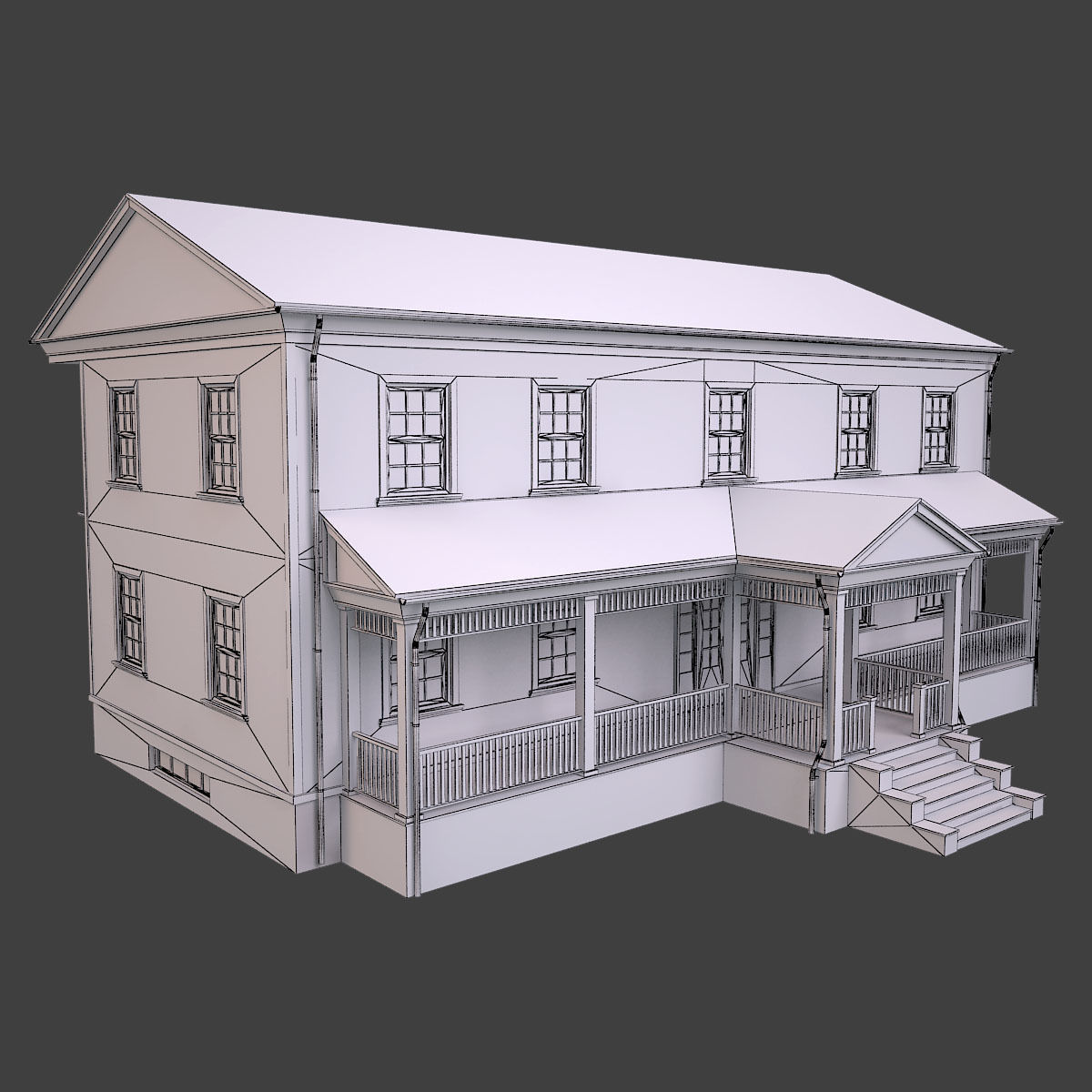 House 4 three story with balconies and porches Low-poly 3D model_9