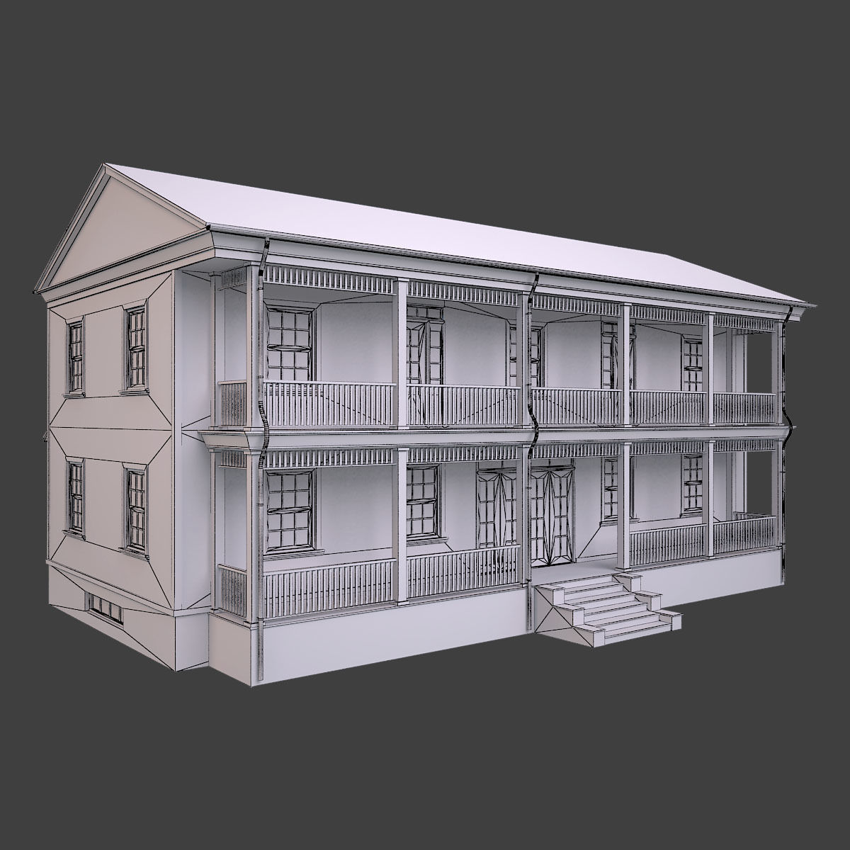 House 4 three story with balconies and porches Low-poly 3D model_6