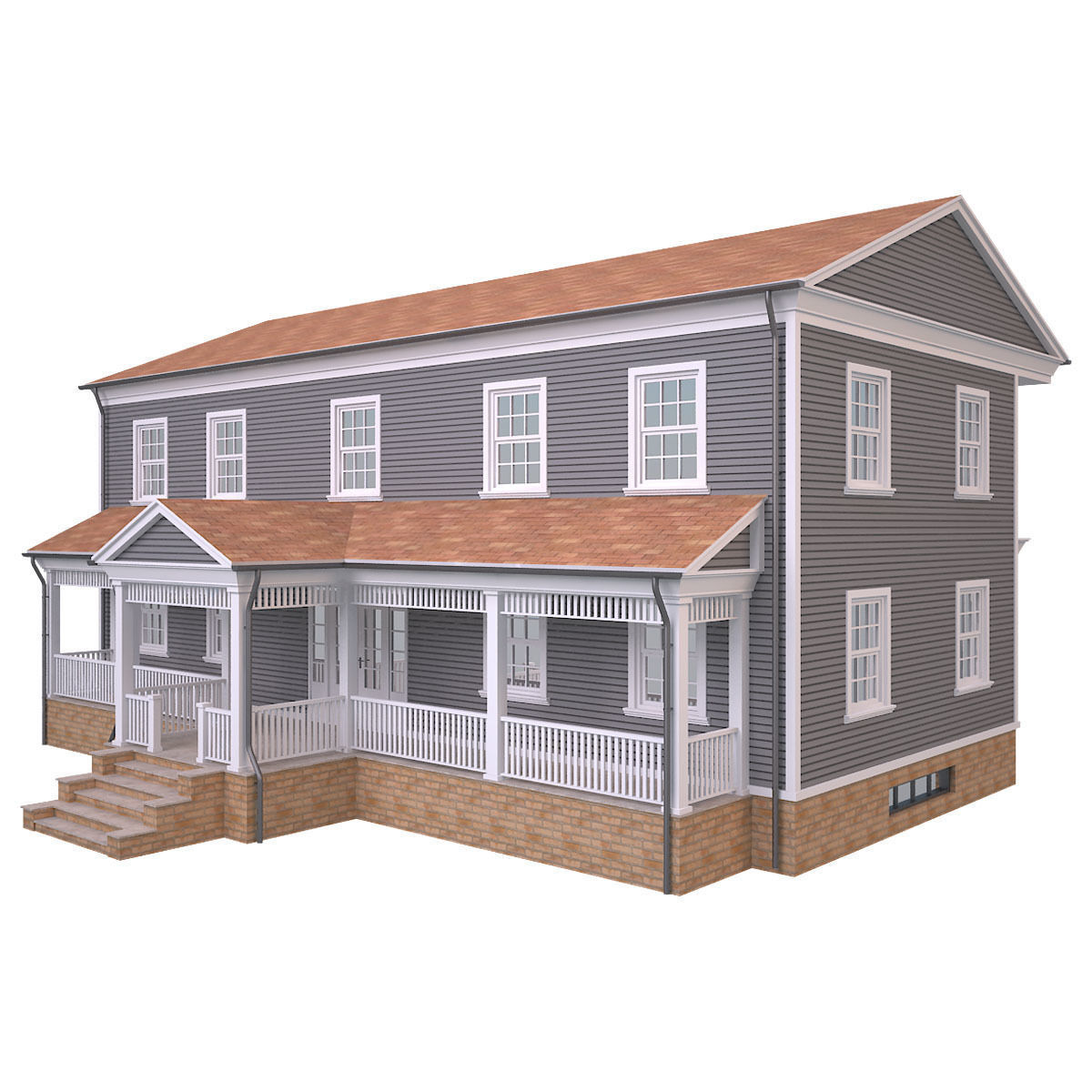 House 4 three story with balconies and porches Low-poly 3D model_3