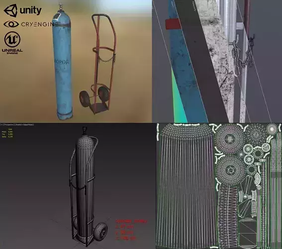 Industrial trolley with oxygen cylinder Low-poly 3D model