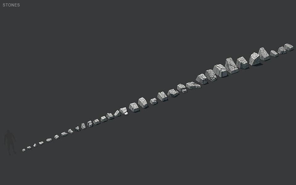 Low Poly Stones three pieces of paper Low-poly 3D model_22