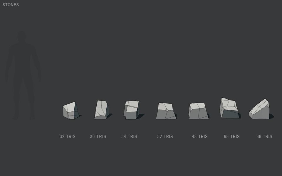 Low Poly Stones three pieces of paper Low-poly 3D model_26