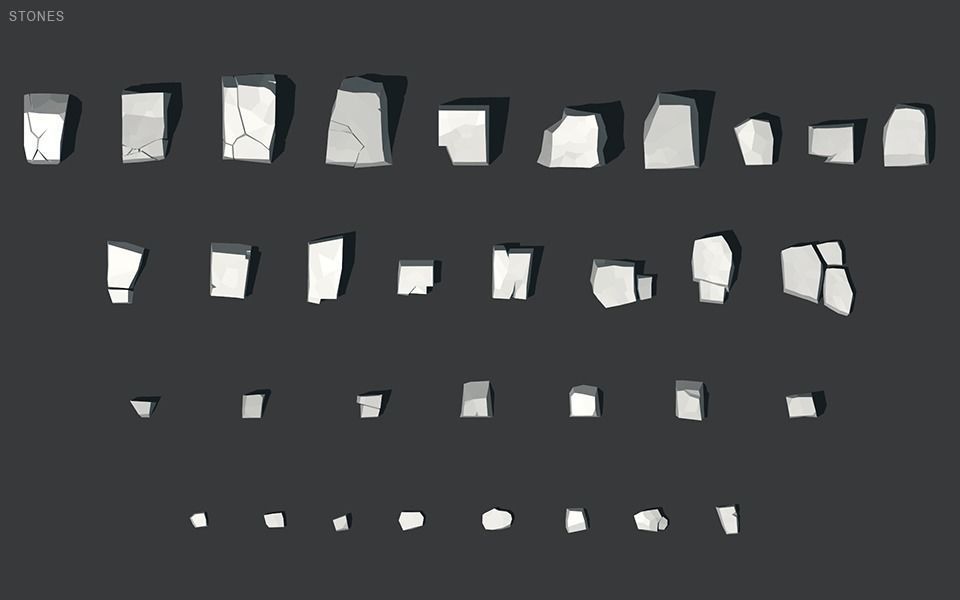 Low Poly Stones three pieces of paper Low-poly 3D model_44