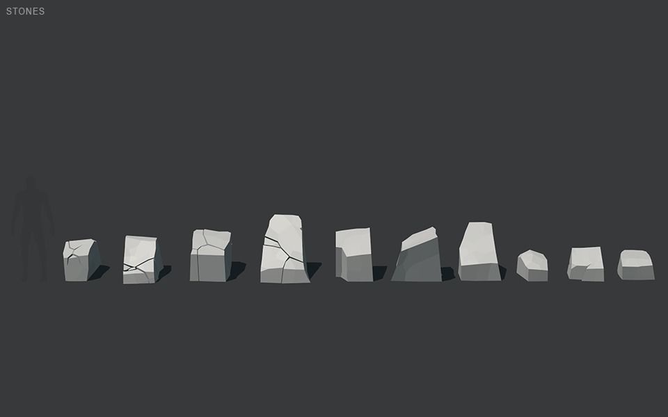 Low Poly Stones three pieces of paper Low-poly 3D model_29