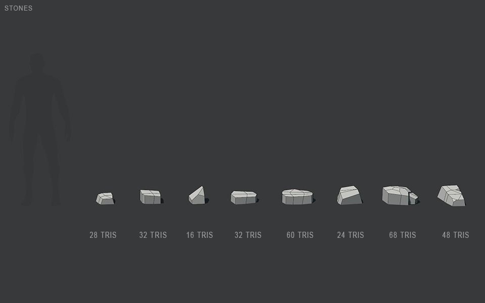 Low Poly Stones three pieces of paper Low-poly 3D model_24