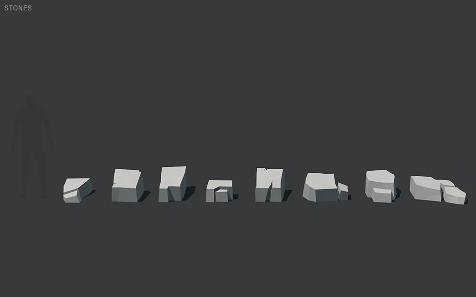 Low Poly Stones three pieces of paper Low-poly 3D model_27