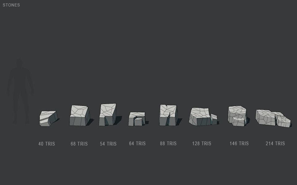 Low Poly Stones three pieces of paper Low-poly 3D model_28