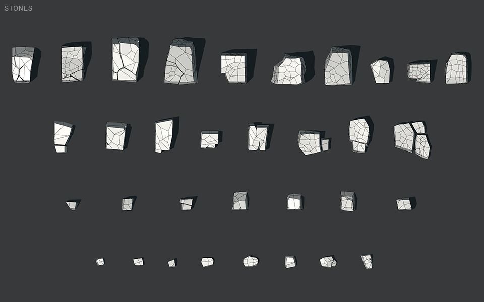 Low Poly Stones three pieces of paper Low-poly 3D model_45