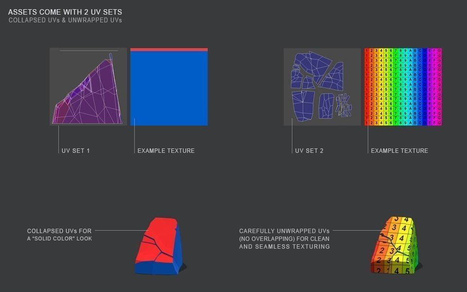 Low Poly Stones three pieces of paper Low-poly 3D model_32
