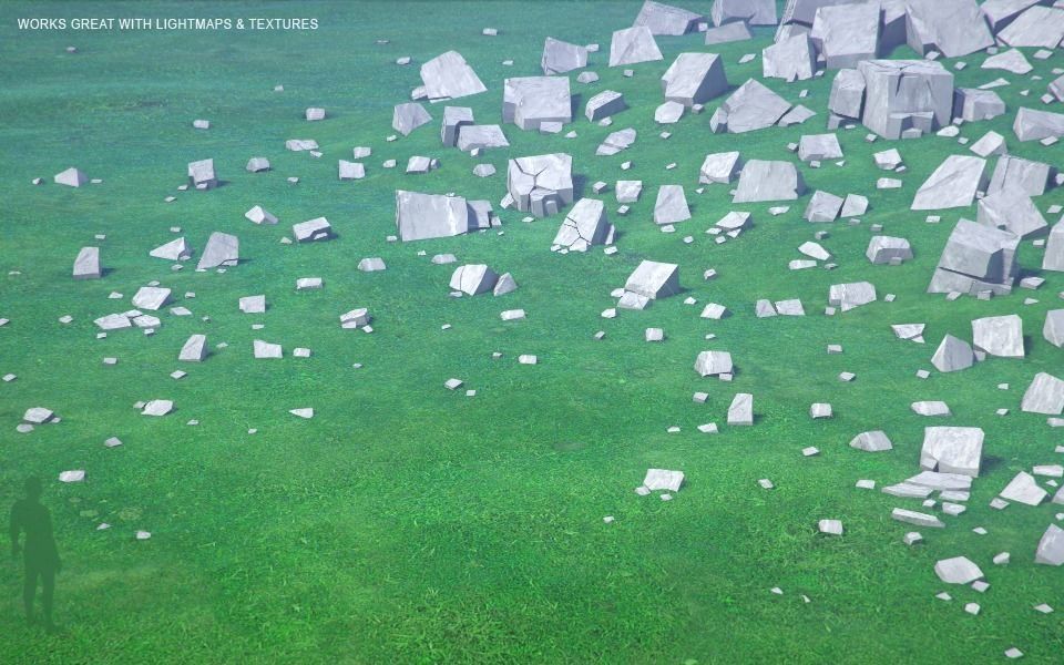 Low Poly Stones three pieces of paper Low-poly 3D model_16