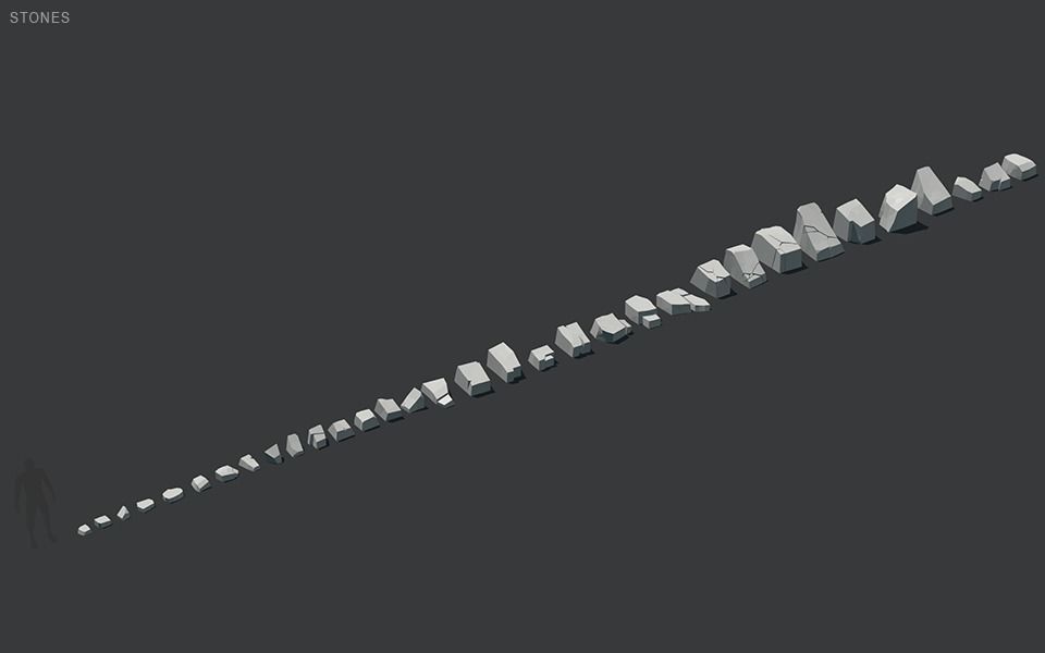 Low Poly Stones three pieces of paper Low-poly 3D model_21