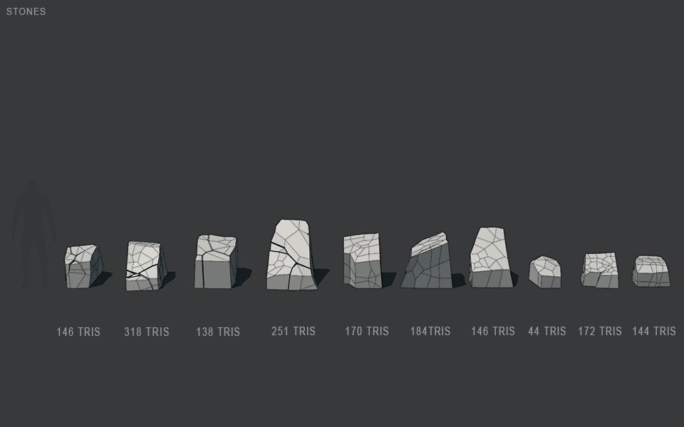 Low Poly Stones three pieces of paper Low-poly 3D model_30