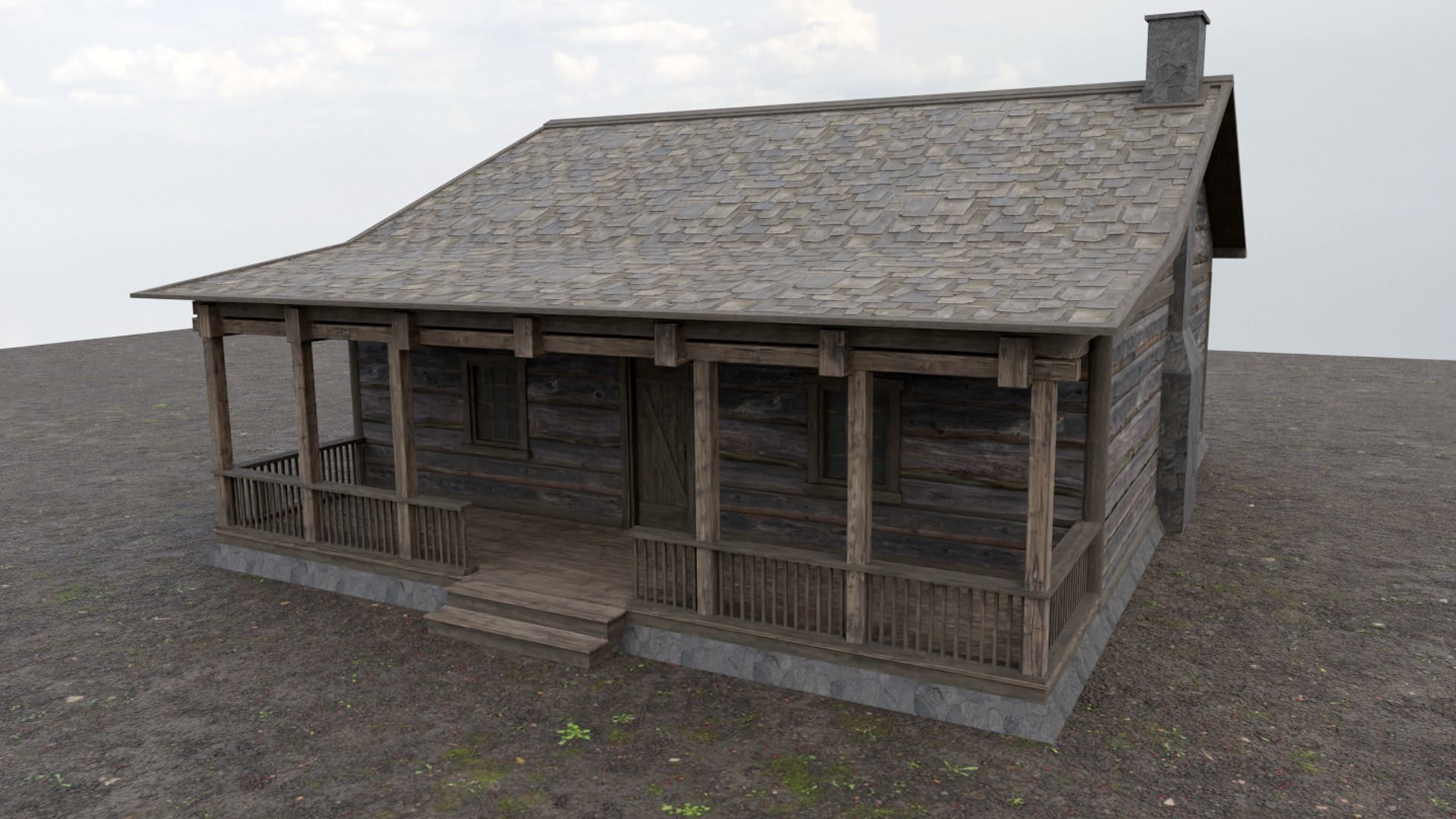 Log Cabin Low-poly 3D model_7