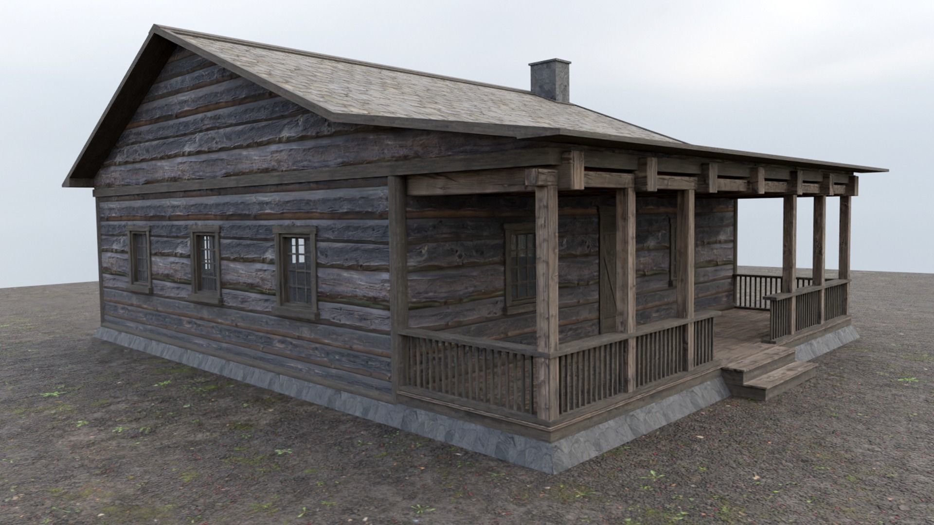 Log Cabin Low-poly 3D model_8