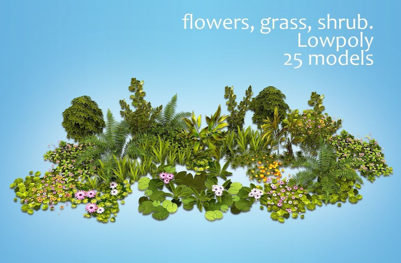 flowers and plants are low poly 25 objects Low-poly 3D model_0