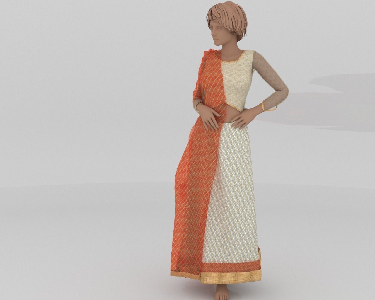 Stylish Designer Indian Women Dress 3D model  3D model_2