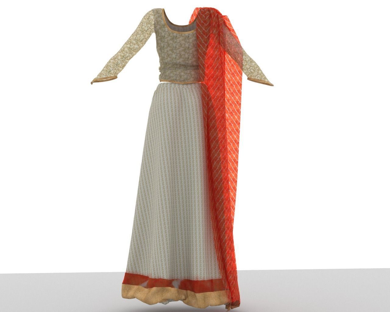 Stylish Designer Indian Women Dress 3D model  3D model_5