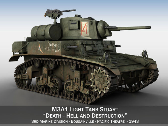 M3A1 Light Tank Stuart - Death-Hell and Destruction 3D model