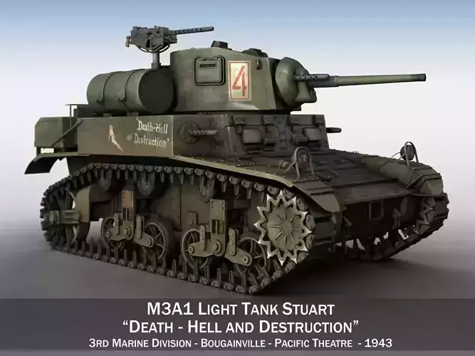 M3A1 Light Tank Stuart - Death-Hell and Destruction 3D model
