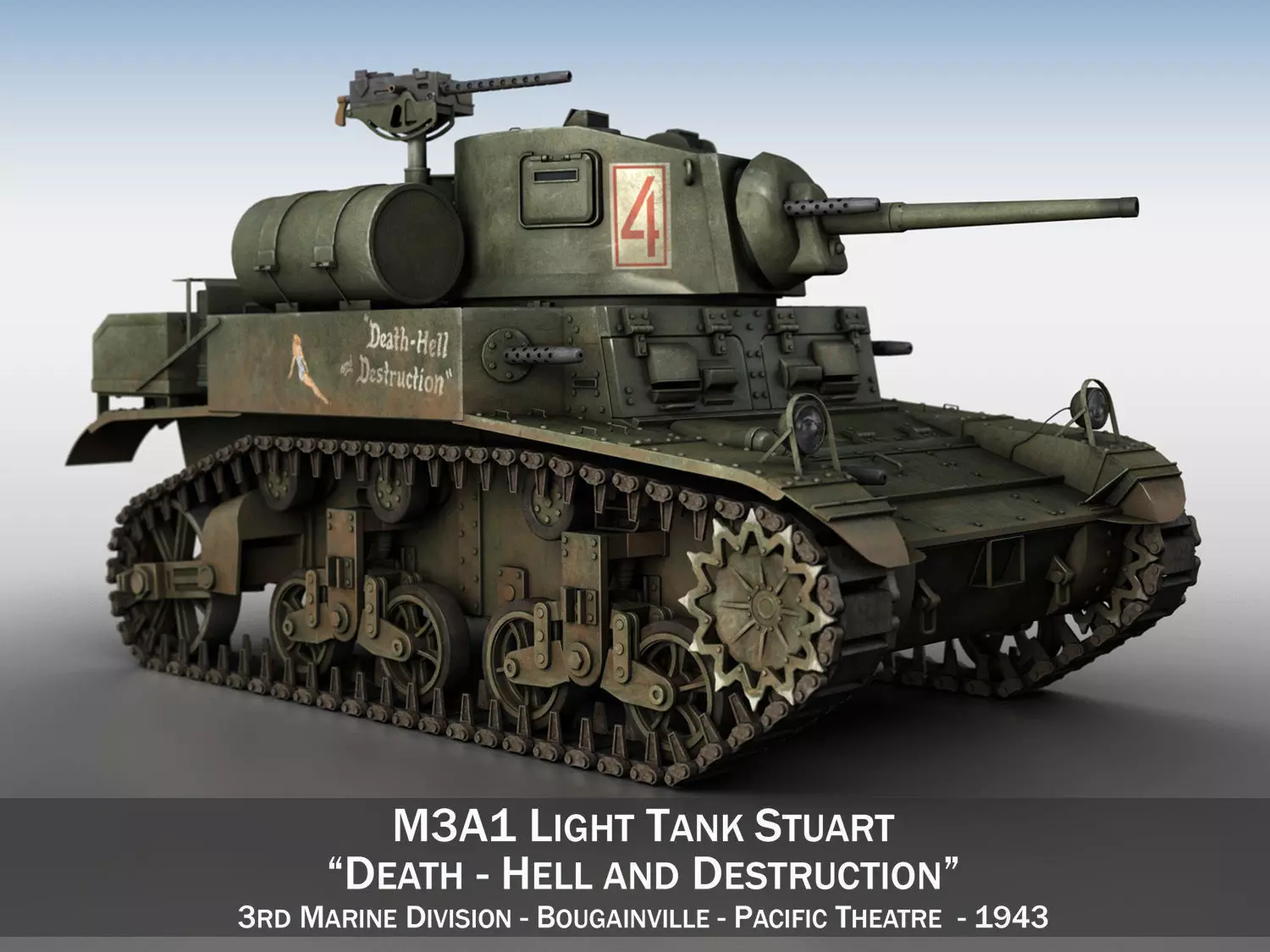 M3A1 Light Tank Stuart - Death-Hell and Destruction 3D model_0