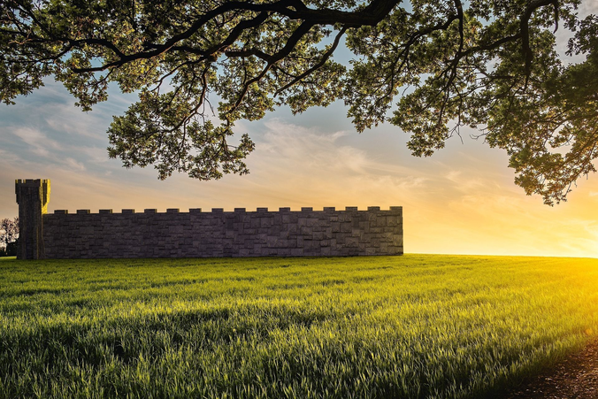 Medieval Tower With Walls Low-poly 3D model