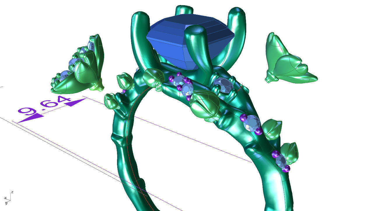 ZR MY04  Emerald cherry blossom flower sakura ring  3D print model_10