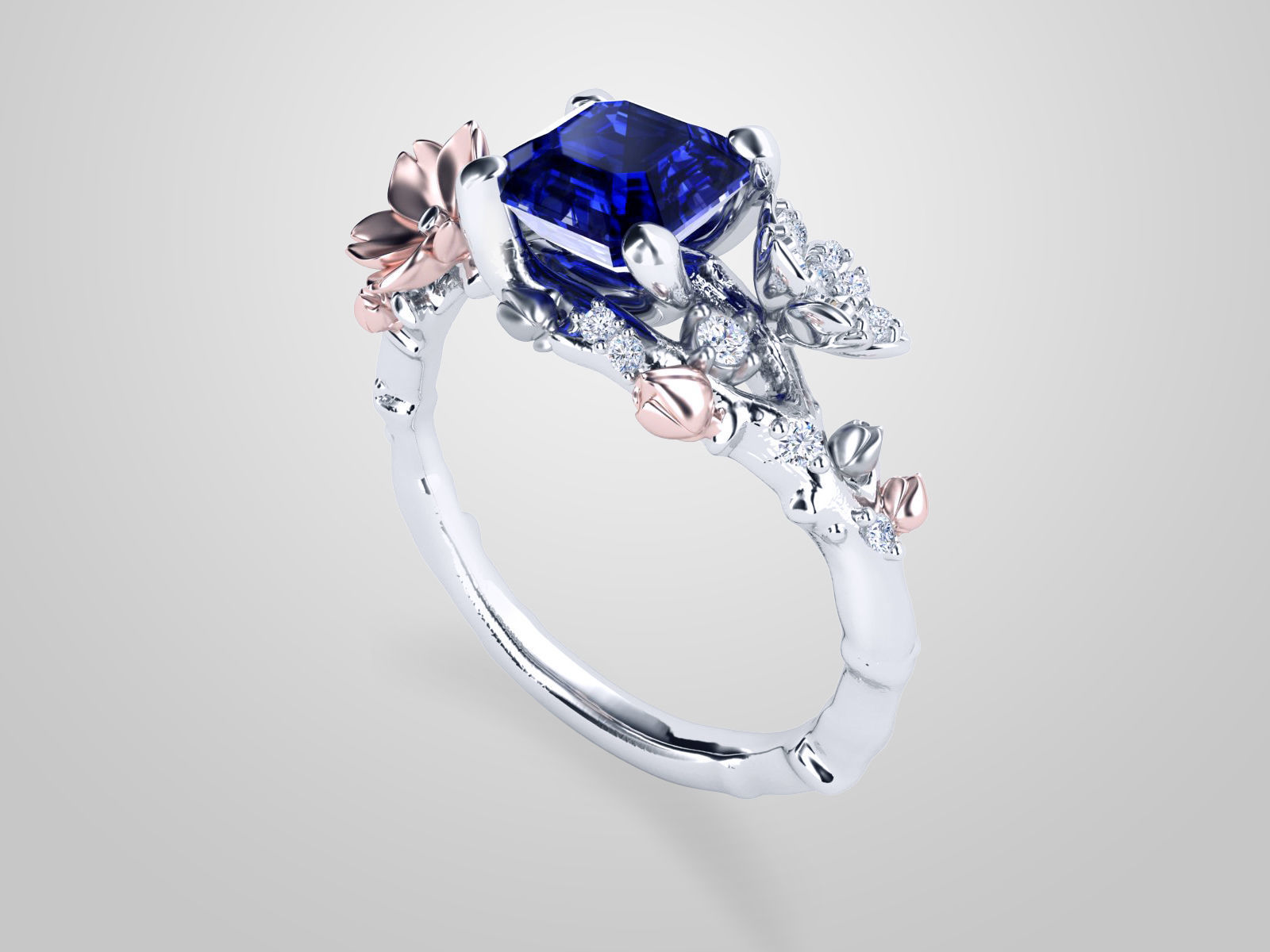 ZR MY04  Emerald cherry blossom flower sakura ring  3D print model_5