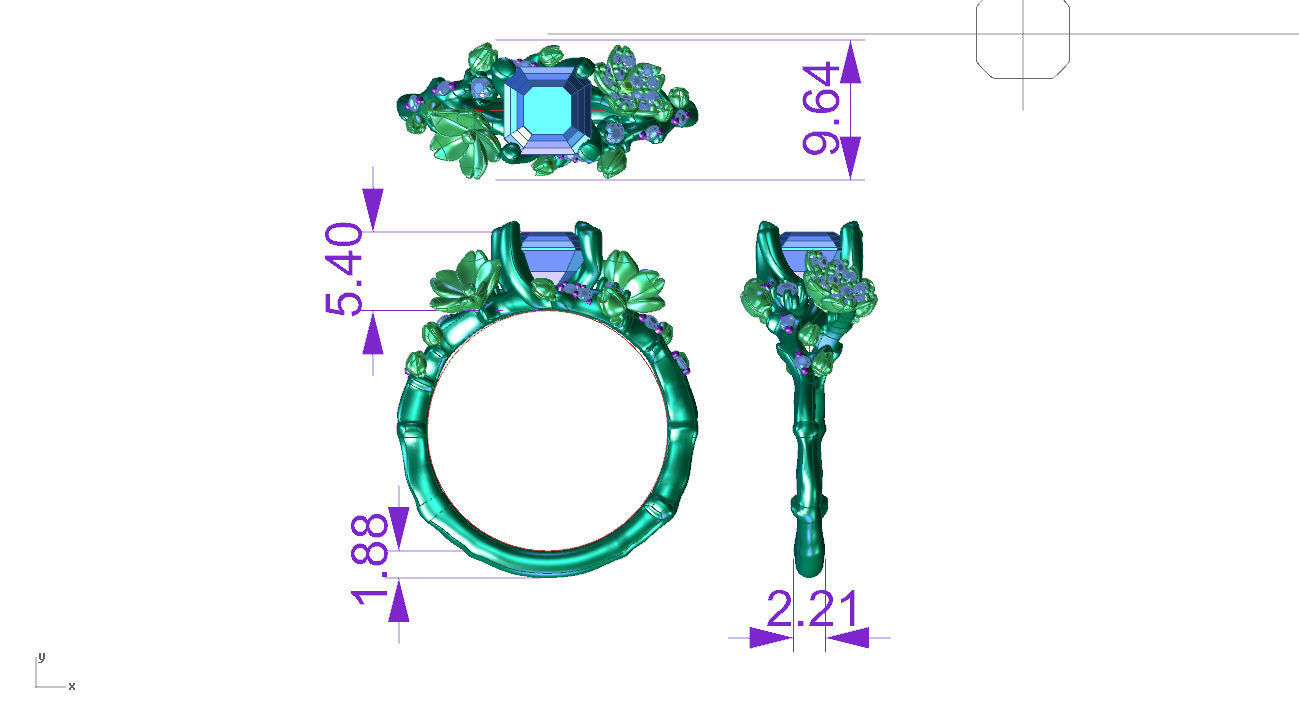 ZR MY04  Emerald cherry blossom flower sakura ring  3D print model_6